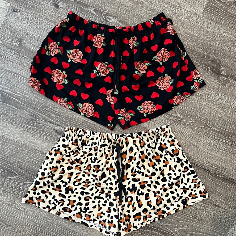 Floral and Leopard Print Shorts Set